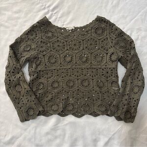 Ultra Pink Womens Crochet Top Sm Army Green Lined Fairy Grunge Boho Hippy Knit